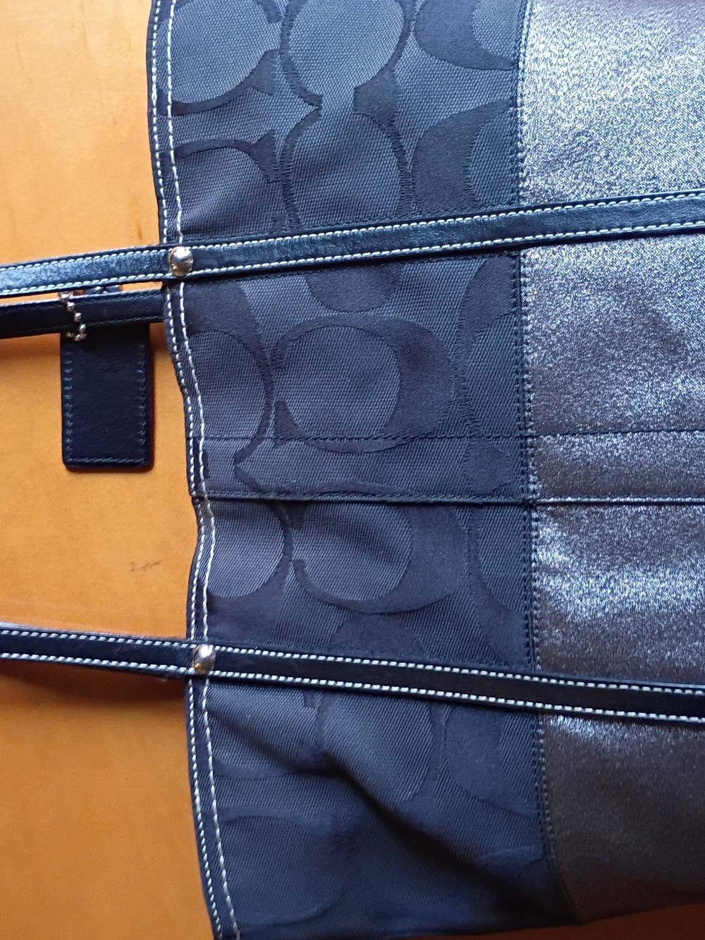 Coach Black Signature Tote with Metallic Stripe - Picture 7 of 11